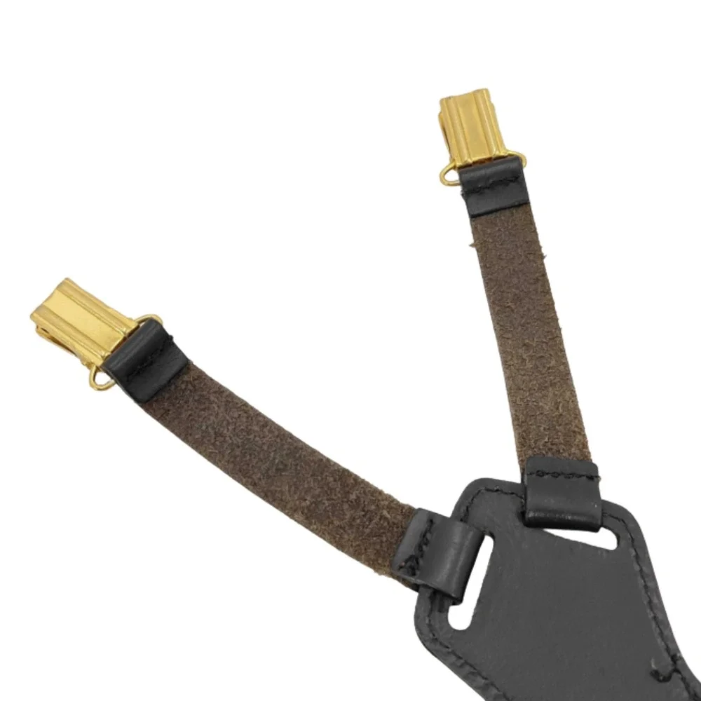 Chanel Vintage Black Leather Detailed Gold Hardware Logo Suspenders